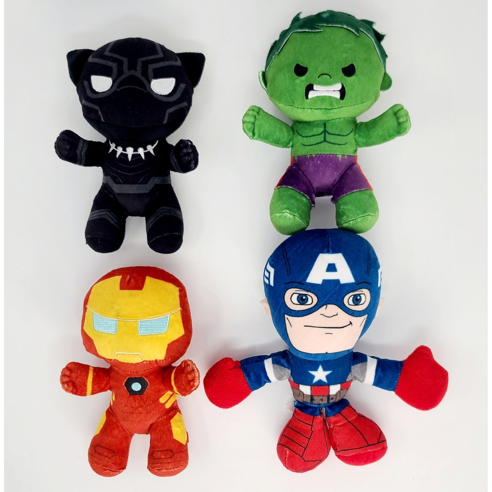 Marvel Avengers Plush Lot Just Play Captain America Hulk Iron Man Black Panther